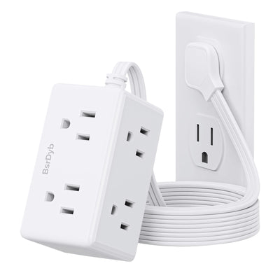 6Ft Flat Plug Small Power Strip3-Side White Extension Cord with 6 Wide Outlets ExtenderNo Surge ProtectorCruise Ship EssentialsMulti Plug for College Dorm Home Office TravelWall MountETL Listed