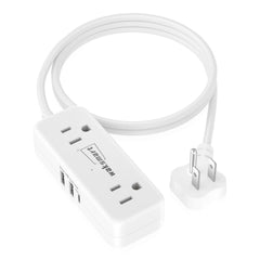 Flat Plug Extension Cord 3 Feet with 4 AC Outlets 3 USB Ports (5V/3.4A 17W) Flat Plug Power Strip Compact for College Dorm Travel Home Office